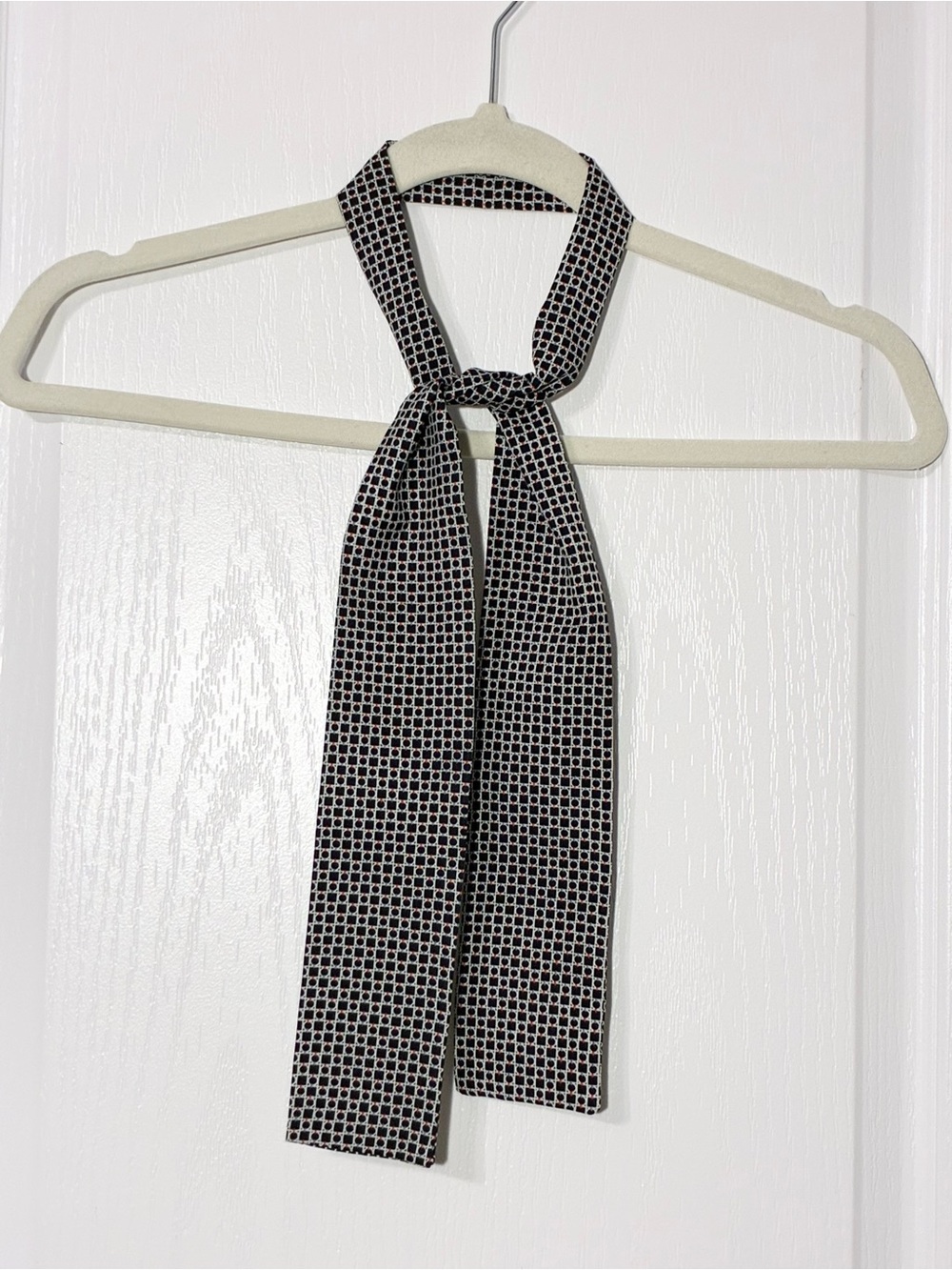 Mod 60s Pussycat Neck Bow Japan Made Vintage Black White Red Geometric Print